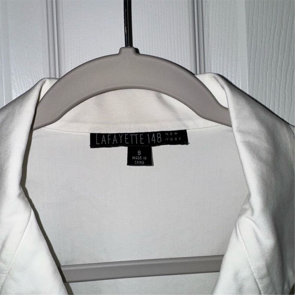 Vintage Lafayette 148 New York Tuxedo Pleated White Button-Up Blouse Size 8 - Picture 6 of 10